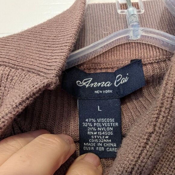 Anna Cai Brown Midi knit sweater Dress turtle neck cozy Dolman Sleeves size L - Picture 5 of 8